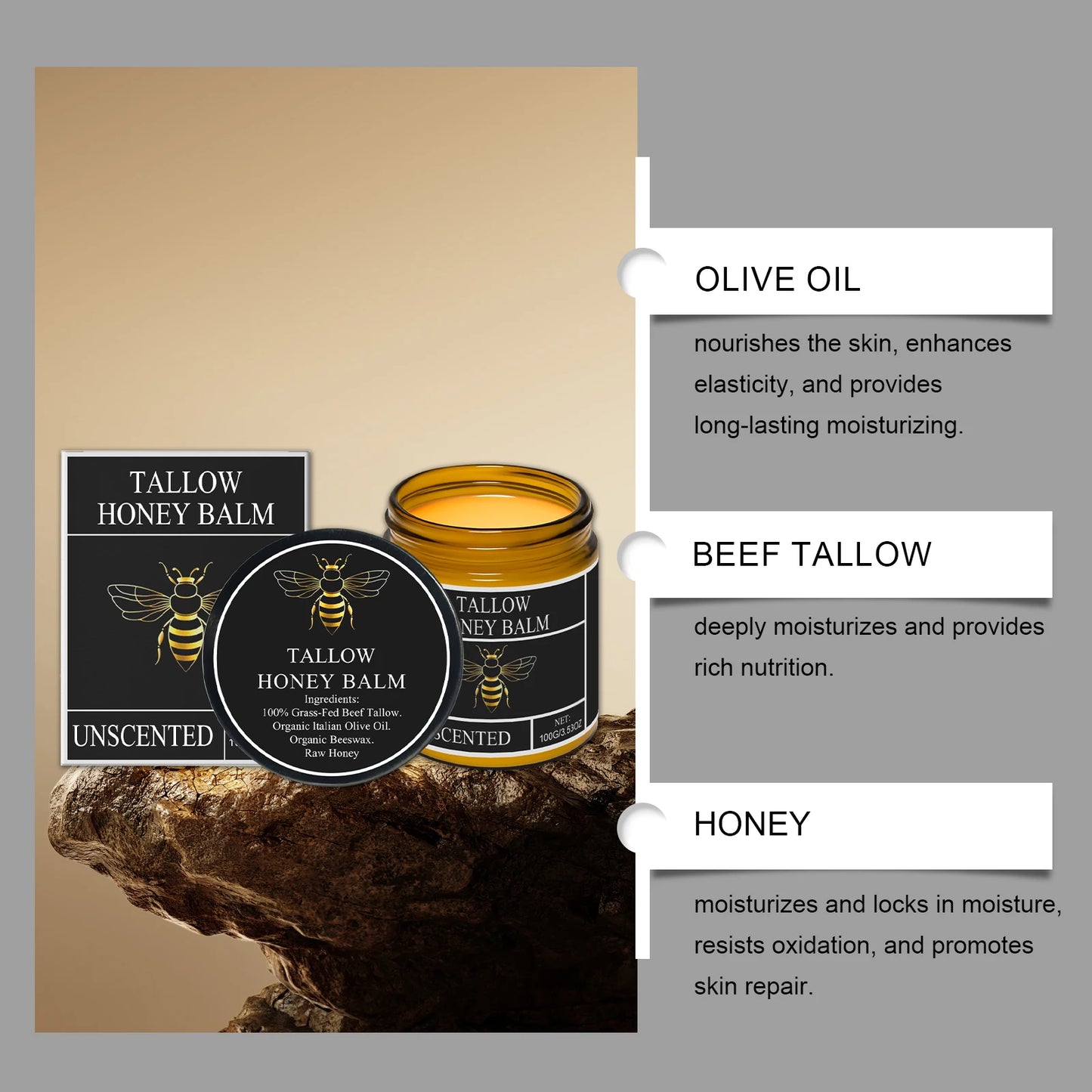 Honey Balm - Organic Grass Fed Moisturizer - Tallow