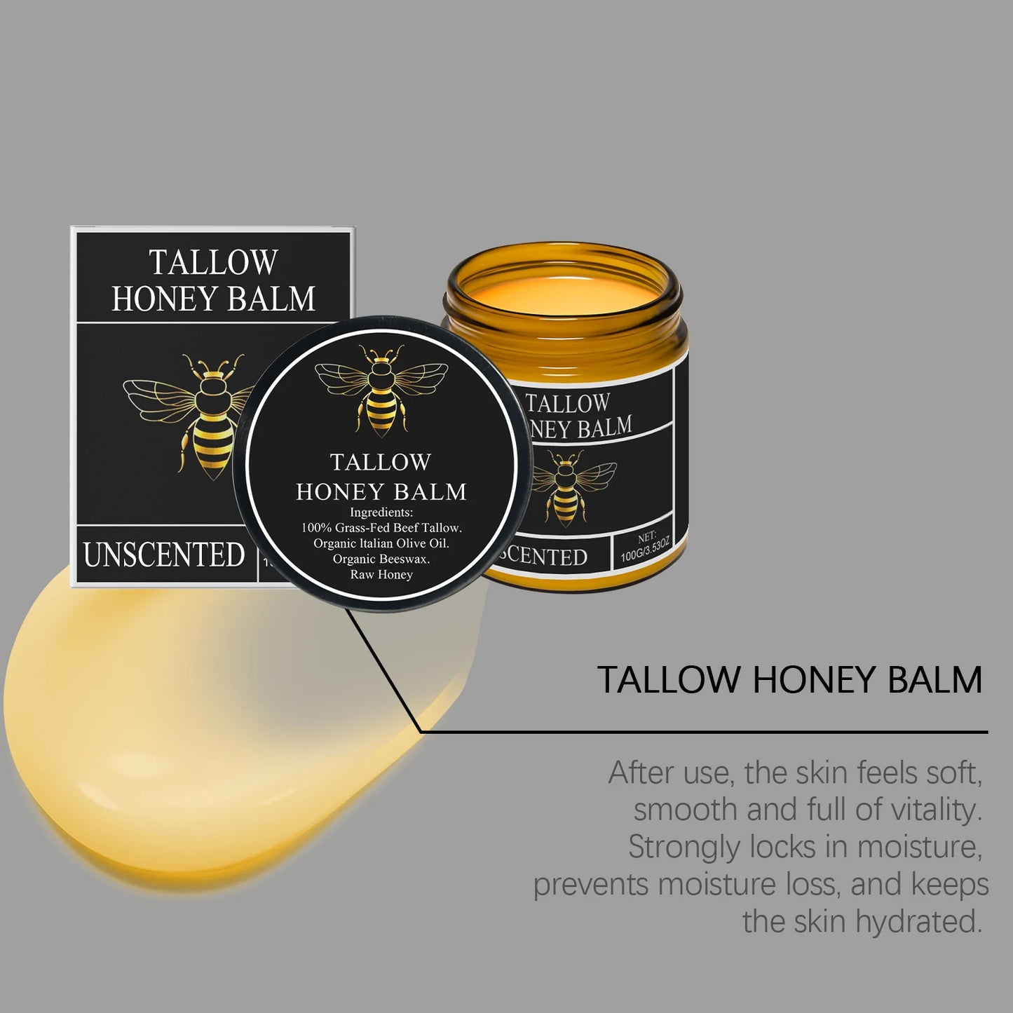 Honey Balm - Organic Grass Fed Moisturizer - Tallow