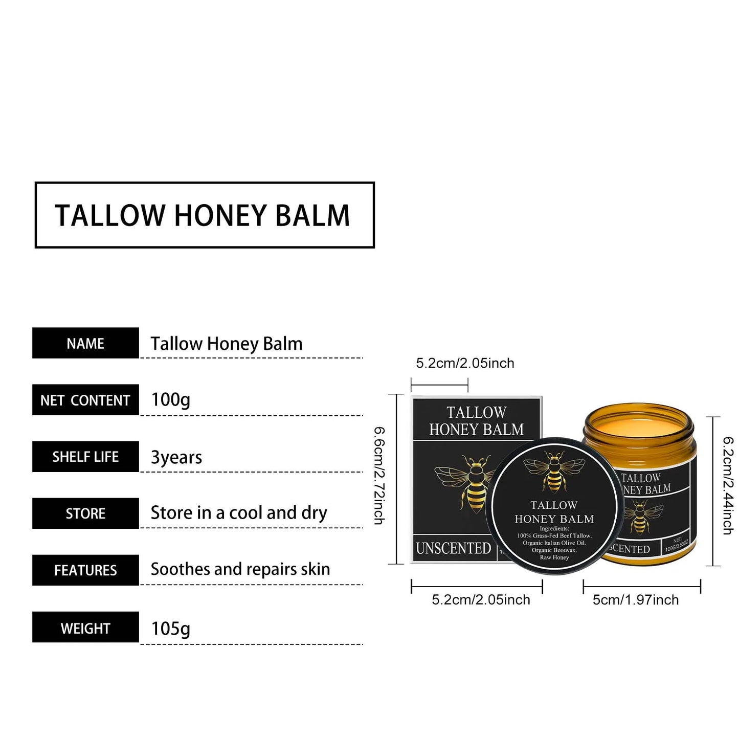 Honey Balm - Organic Grass Fed Moisturizer - Tallow