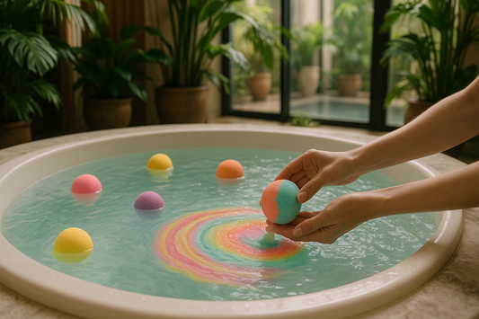 Bath bombs in hotel spa jacuzzi with tropical plants